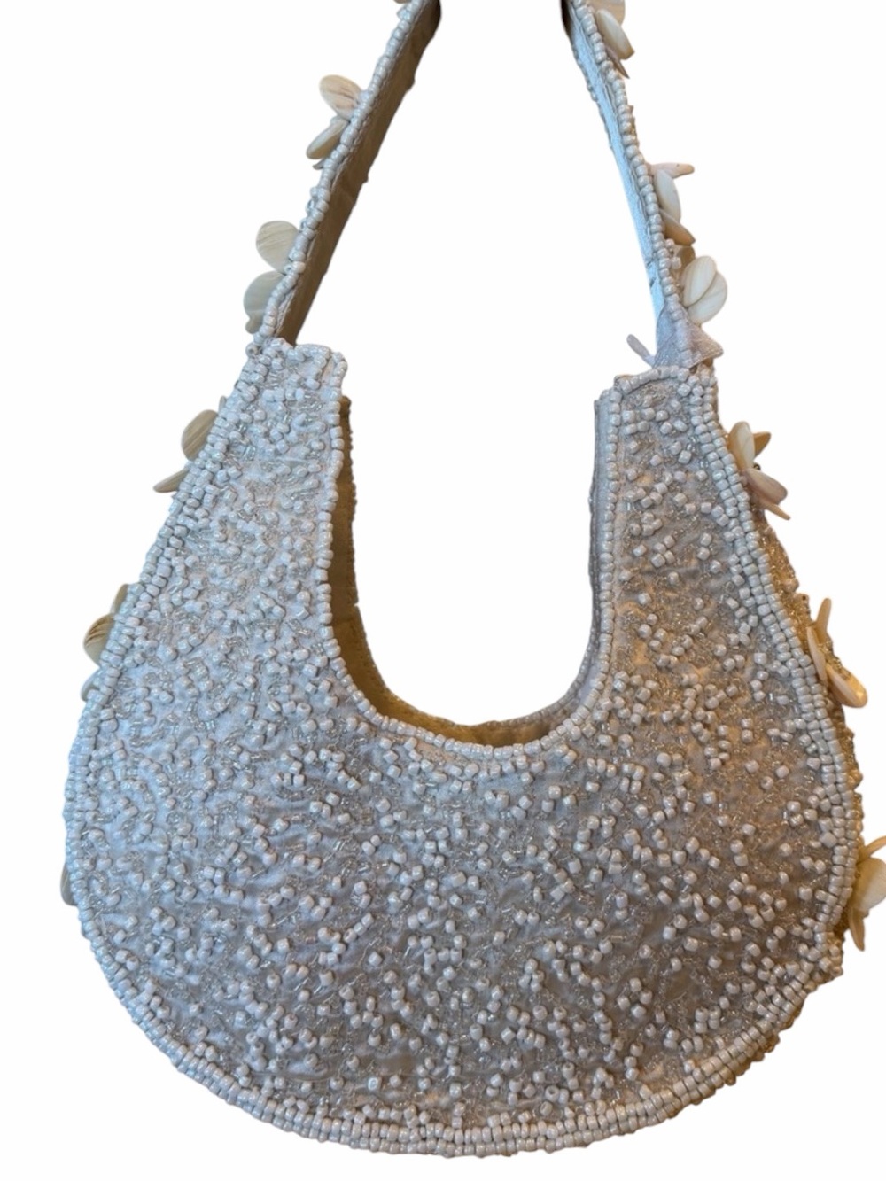 Beaded Shell Floral Shoulder Bag - with rhinestones Cream - Picture 4 of 10